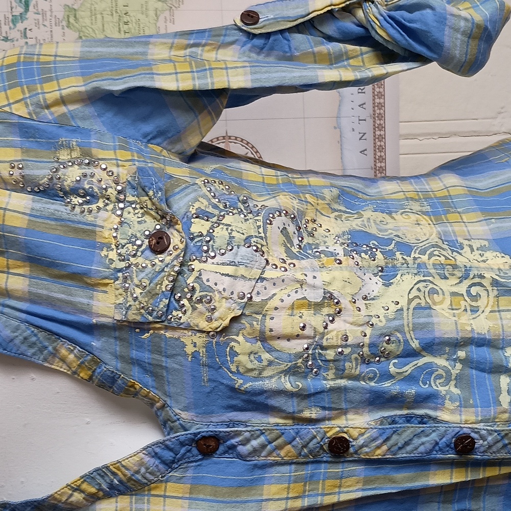 Ali and Kris Blue and Yellow Plaid Button-Up Shirt - Picture 2 of 4